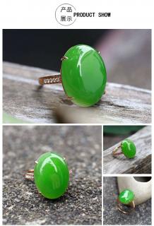 18k金碧玉苹果绿戒指女 精品天然老料戒指女正品和田玉戒指aj0169